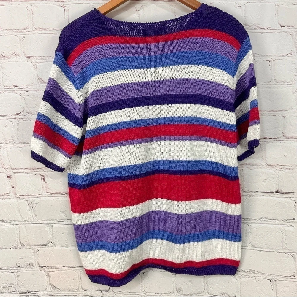 Vintage women’s summer sweater top blouse spring  Size XL Colorful Stripes cozy